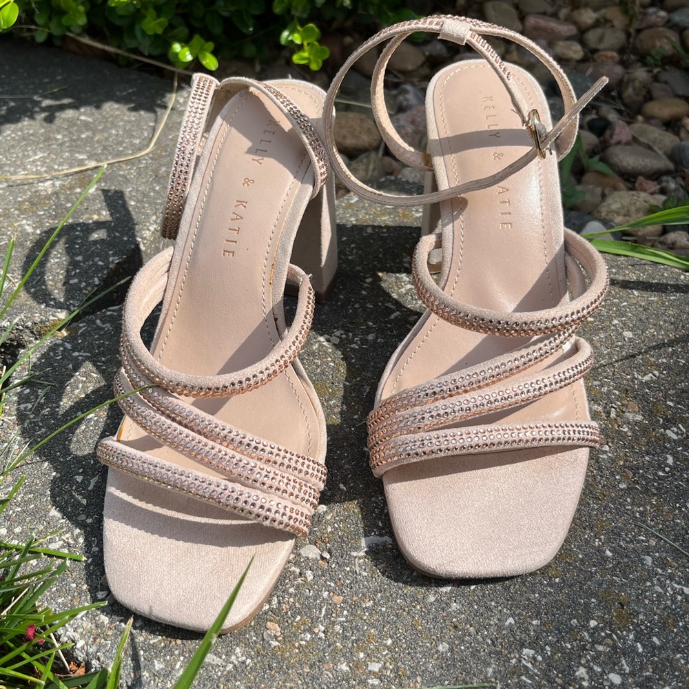 Tan Rhinestone High Heels